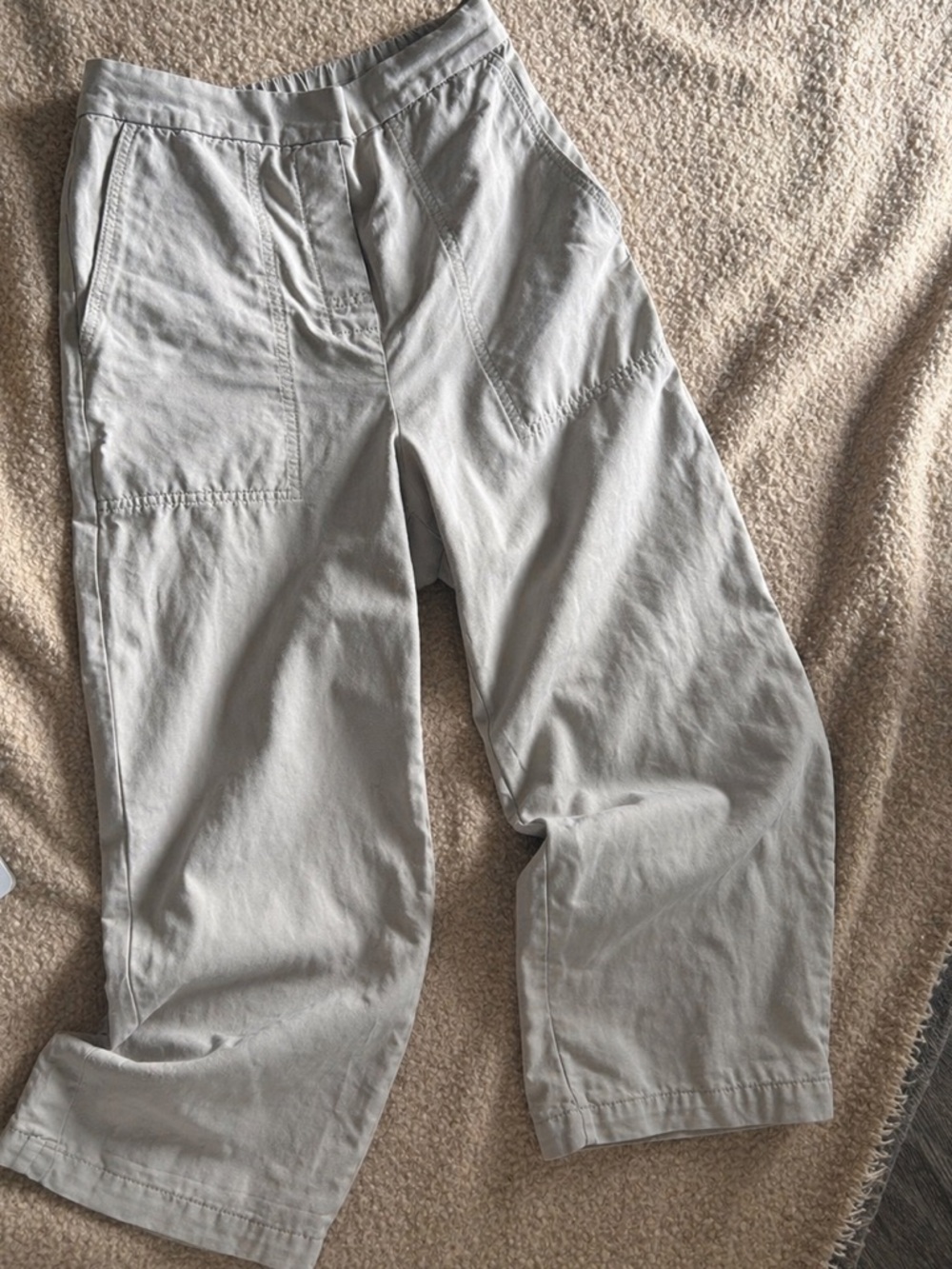 COS Linen Beige Wide Leg Cropped Trousers Minimalist Cotton Blend Pants US 2